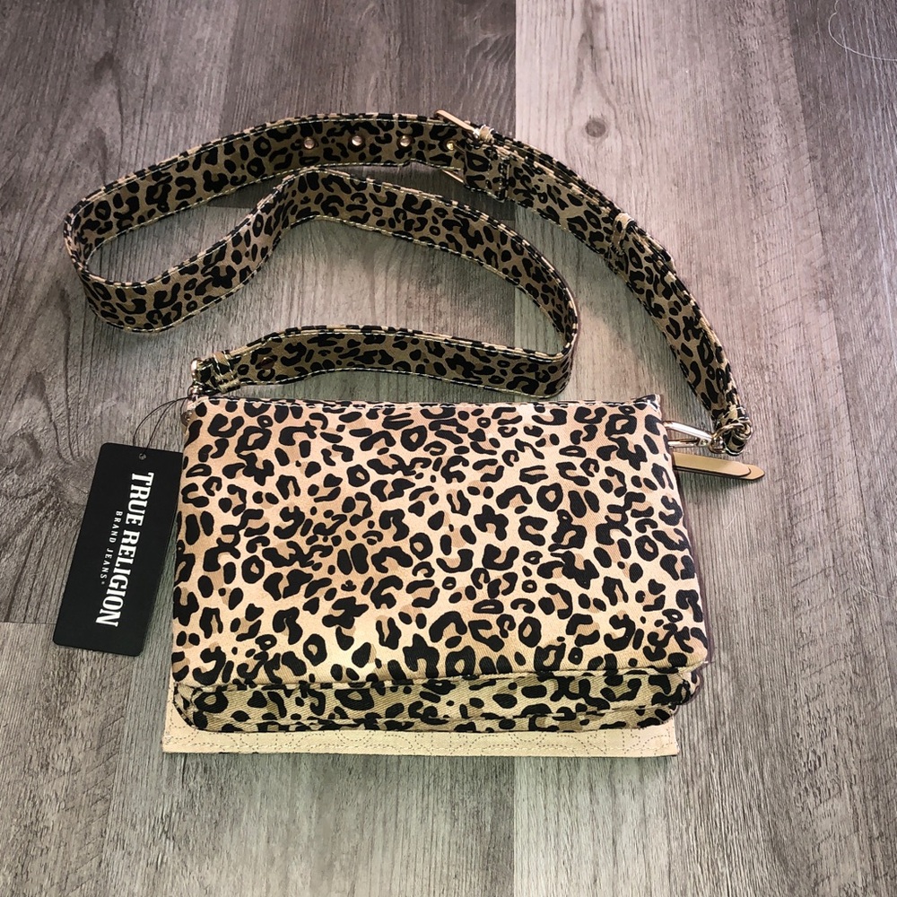 True Religion Leopard Bling Logo Cotton & Polyester Messenger Crossbody Bag NWT - Picture 10 of 16
